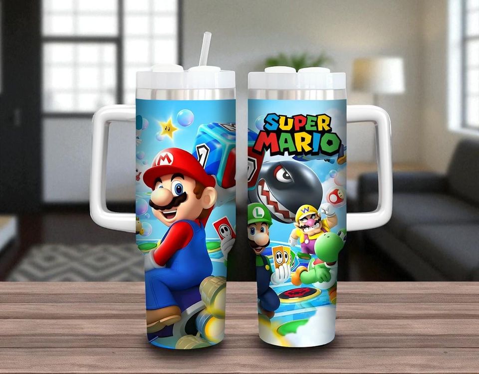 Personalized Super Mario 40oz Tumbler with Handle Personalized Tumbler