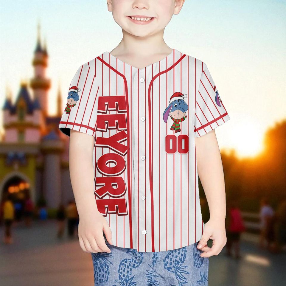 Personalized Disney Eeyore Christmas Baseball Jersey, Custom Eeyore Jersey Shirt