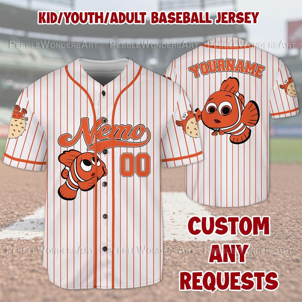 Personalized Disney Finding Nemo Baseball Jersey, Custom Disney Baseball Jersey, Gift For Fan Disney