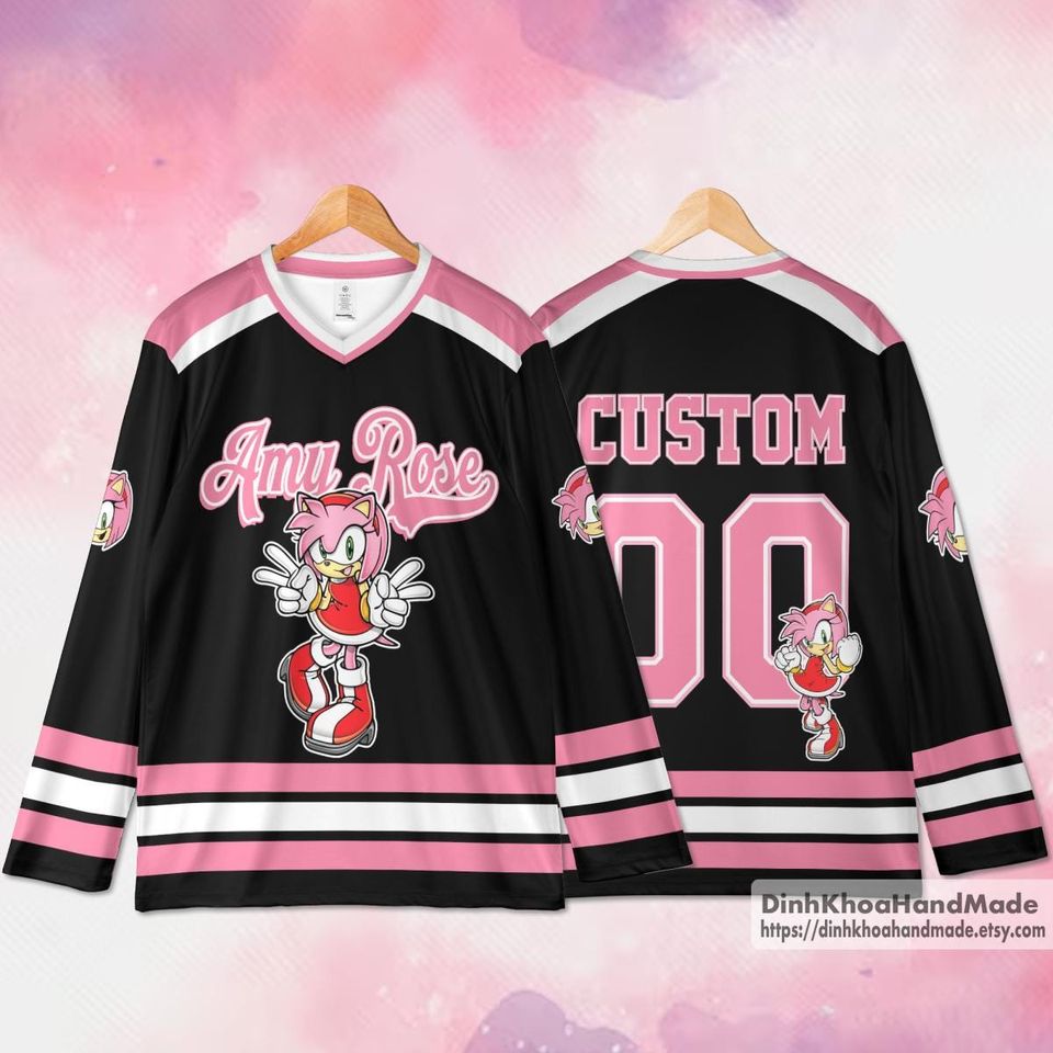Personalized Amy Rose Hockey Jersey, Sonic the Hedgehog Hockey Shirt