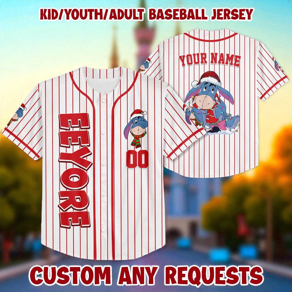 Personalized Disney Eeyore Christmas Baseball Jersey, Custom Eeyore Jersey Shirt