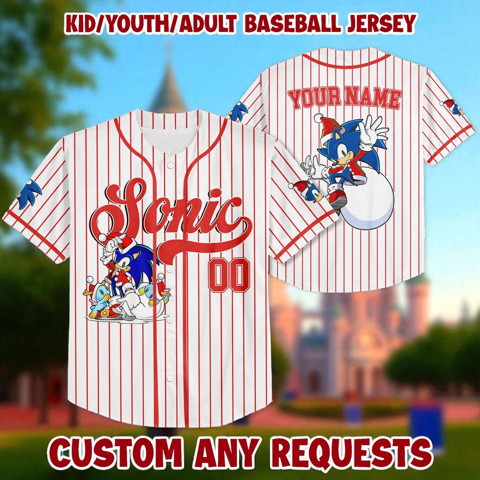 Personalized Sonic the Hedgehog Christmas Baseball Jersey, Custom Sonic Jersey Shirt