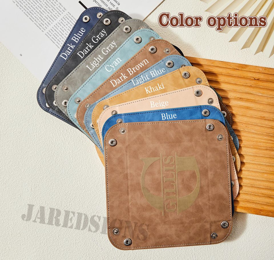 Leather Tray for Men, Personalized Fathers Day Gift, Engraved Vegan Leather Valet Tray