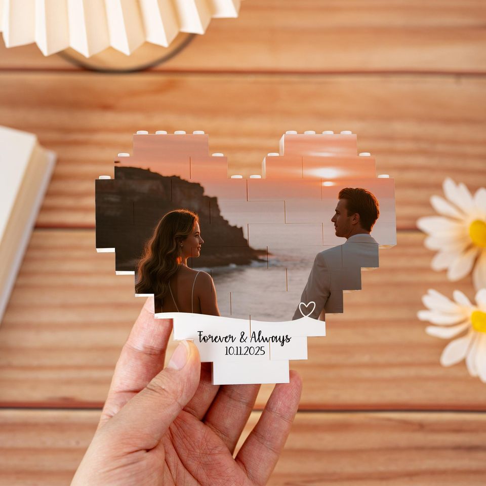 Personalized Heart Photo Building Block, Picture Building Block, Brick Puzzle, Gifts for Boyfriend/Girlfriend, Valentine Gift for Couples
