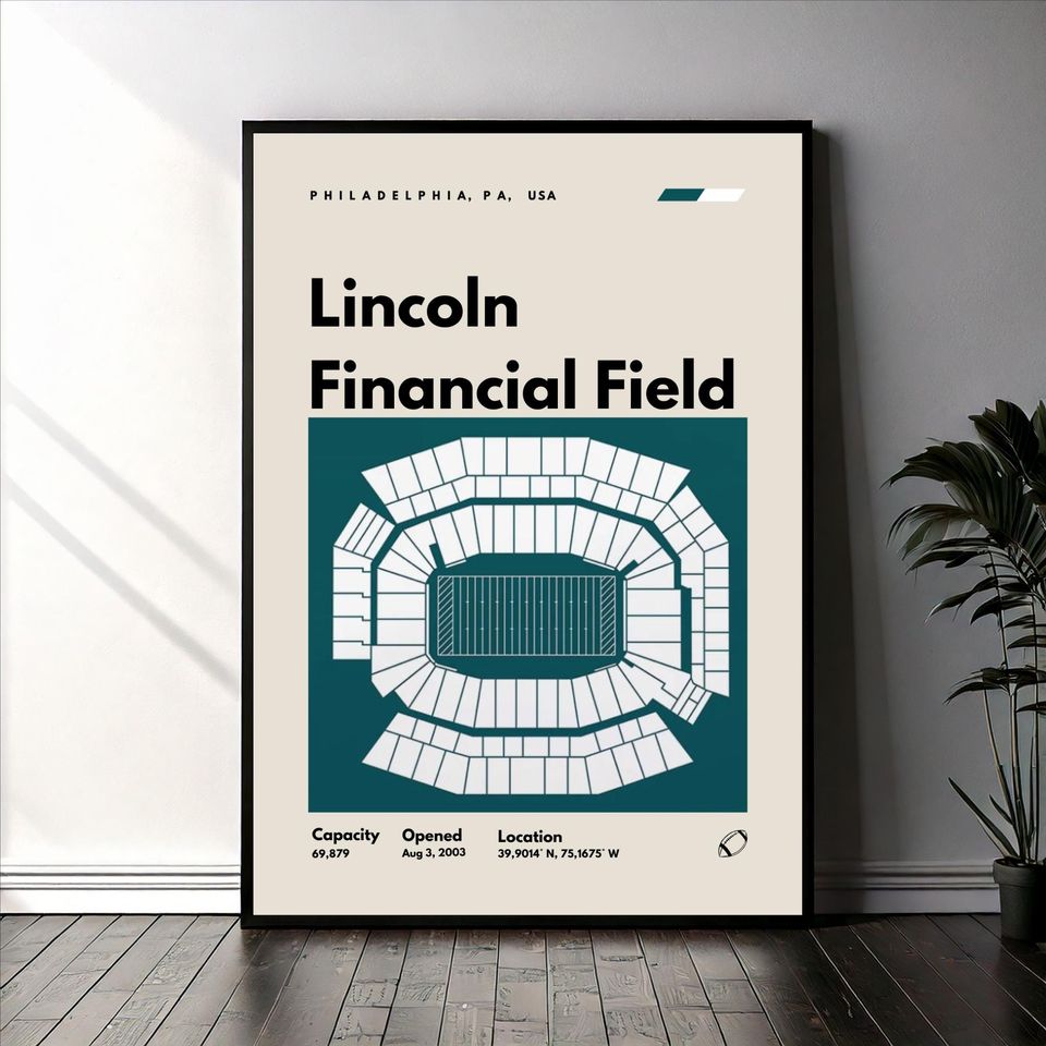 Philadelphia Eagles Poster, Lincoln Financial Field Stadium Print, Mid Century Modern Football Wall Art, Bedroom and Office Decor