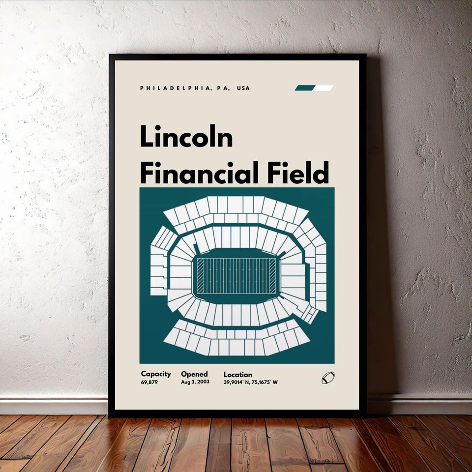 Philadelphia Eagles Poster, Lincoln Financial Field Stadium Print, Mid Century Modern Football Wall Art, Bedroom and Office Decor