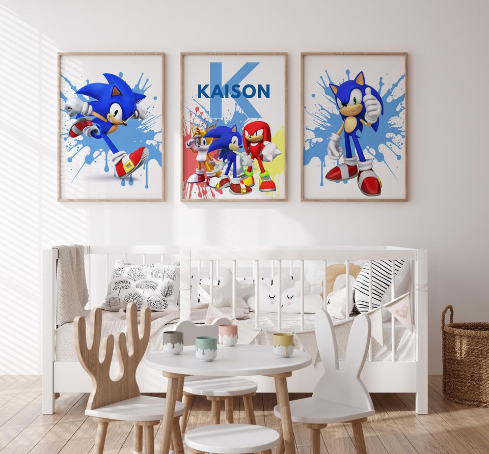 Personalized Sonic Poster - Blue Gaming Decor for Kids Nursery