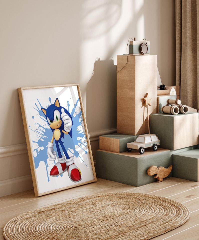 Personalized Sonic Poster - Blue Gaming Decor for Kids Nursery