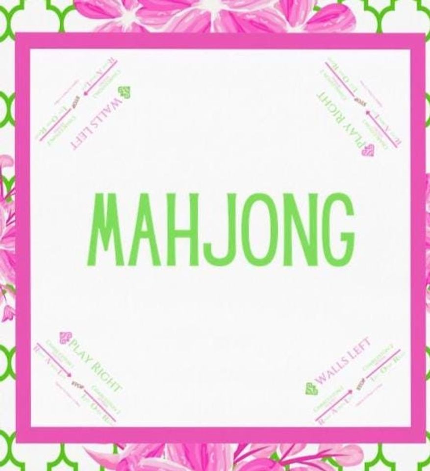Preppy Mahjong Tablecloth with Charleston Instructions | Pink Green Floral Mahjong Game Table Mat