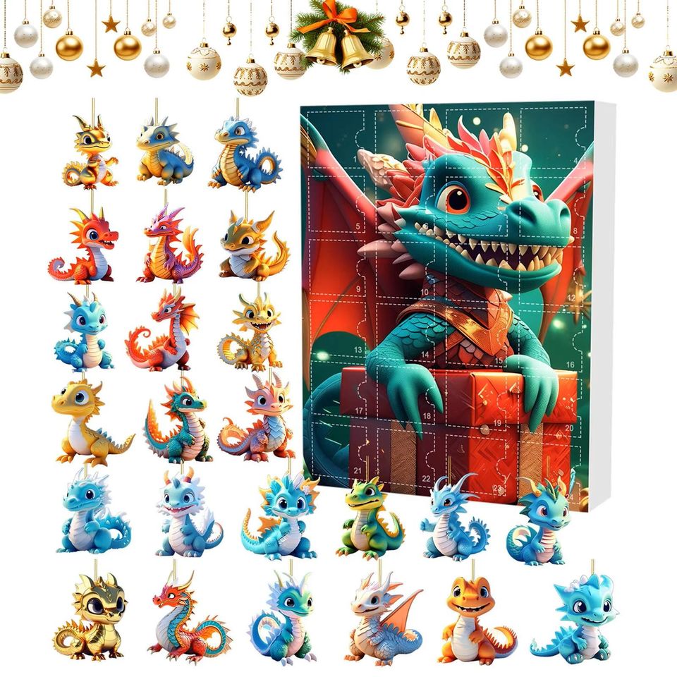 2025 Dragon Advent Calendar with 2D Acrylic Dragon Ornaments for Christmas Tree (C)