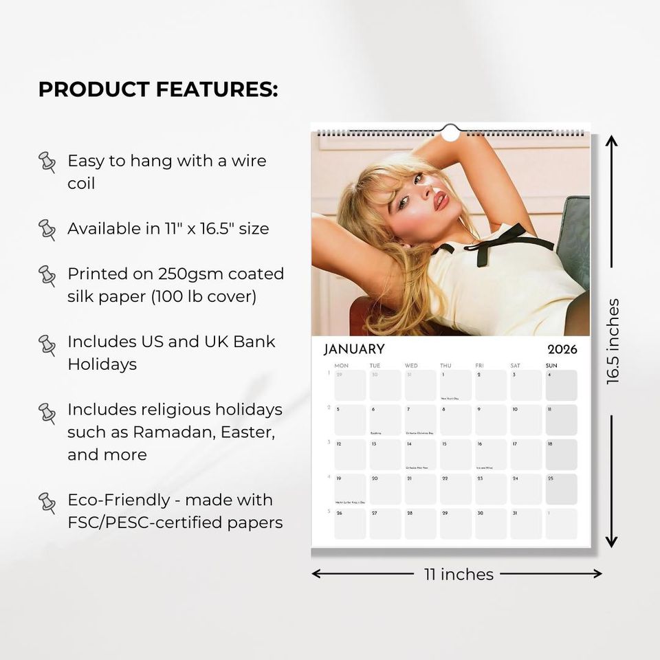 2026 Celebrity Wall Calendar: Minimalist Home Office Decor (11"x16.5")