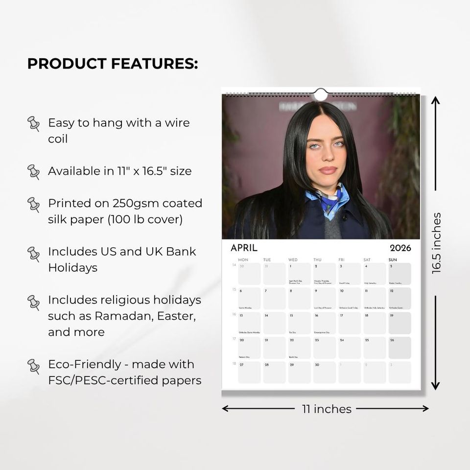 2026 Celebrity Wall Calendar: Minimalist Home Office Decor, Gift for Fans