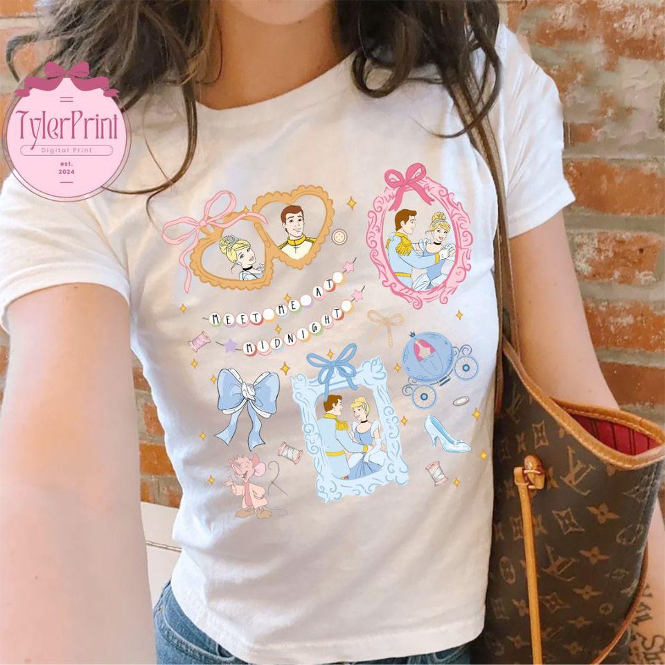 Retro Coquette Disney Princess Shirt, Cinde Baby Tee Crop Top, Meet Me At Midnight, Disney Bracelets Shirt, Princess Locket Baby Tee
