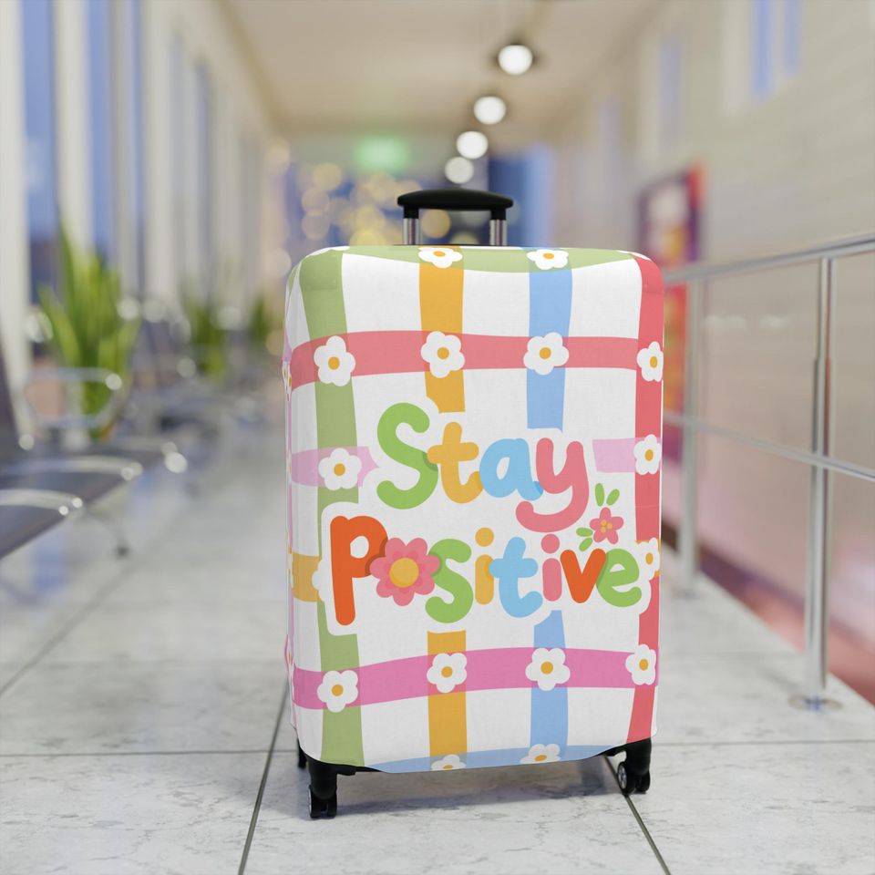 Pastel Daisy Luggage Sleeve, Stay Positive Suitcase Protector