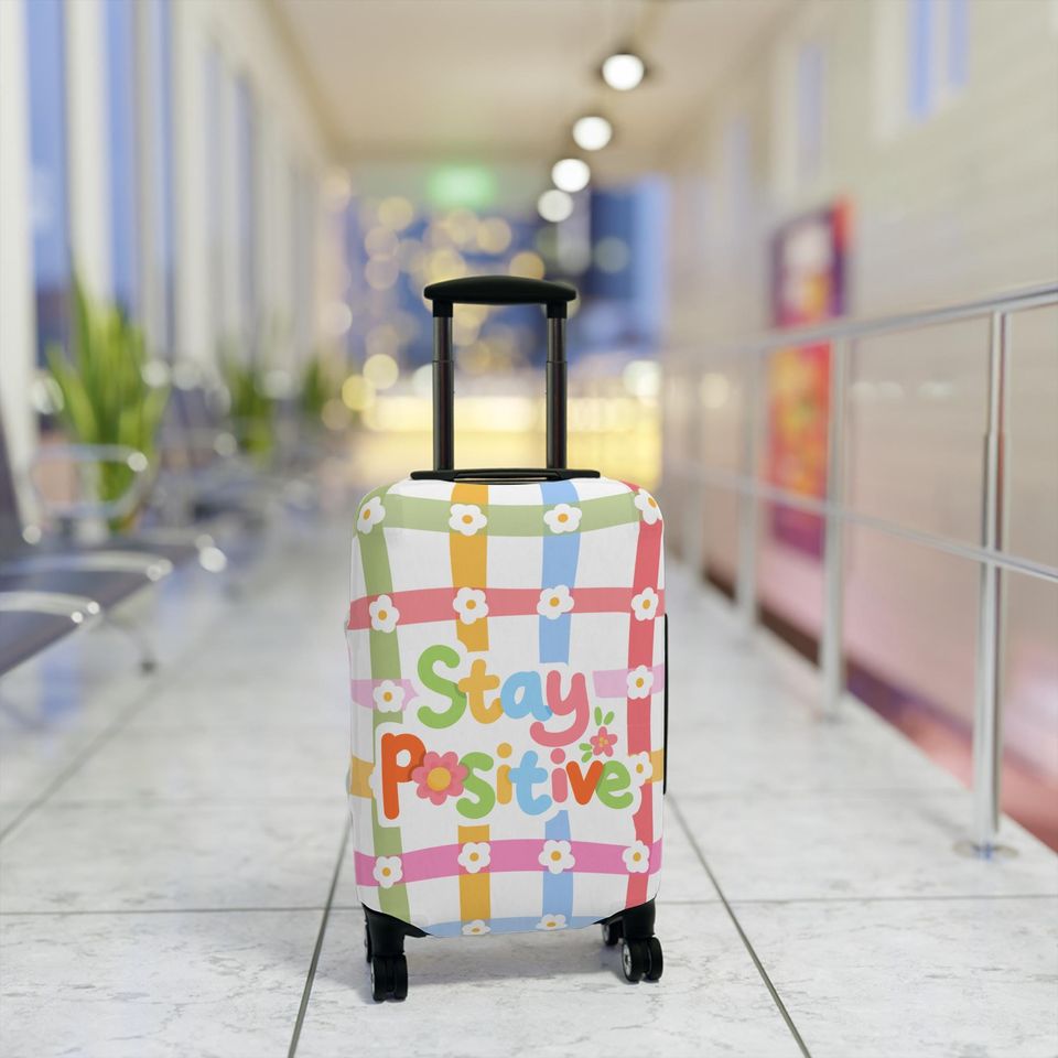Pastel Daisy Luggage Sleeve, Stay Positive Suitcase Protector