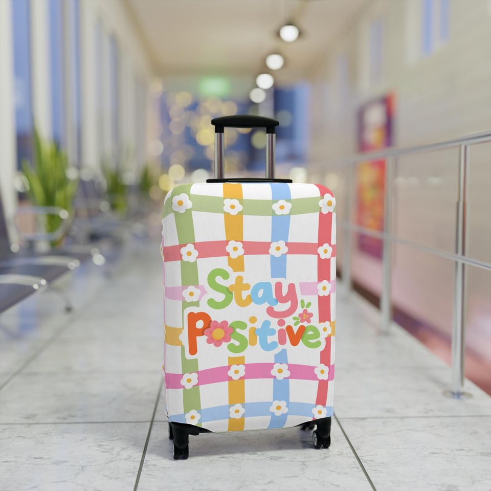 Pastel Daisy Luggage Sleeve, Stay Positive Suitcase Protector