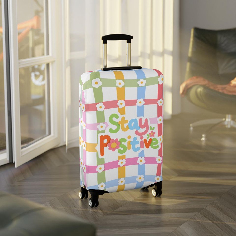Pastel Daisy Luggage Sleeve, Stay Positive Suitcase Protector
