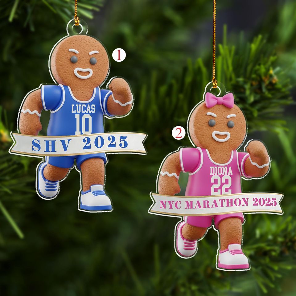 Personalized Track Runner Ornaments, Acrylic Gingerbread Marathon, Gift Your Team
