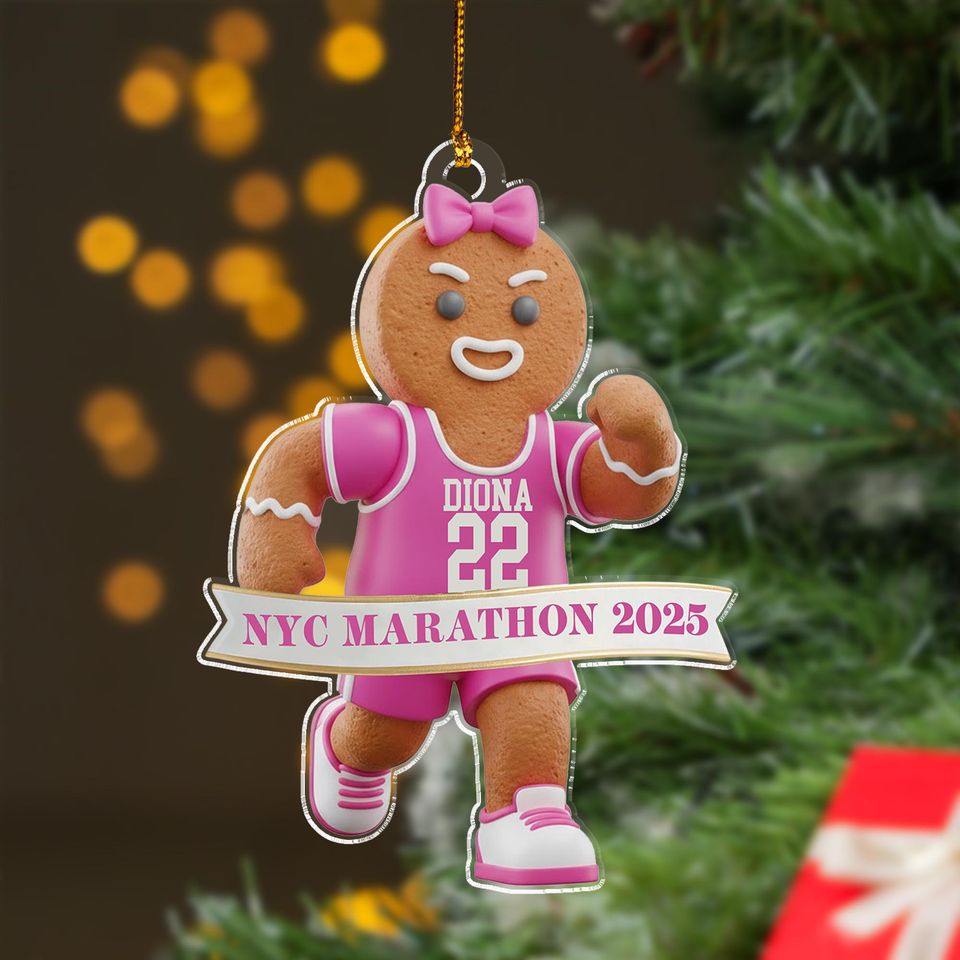 Personalized Track Runner Ornaments, Acrylic Gingerbread Marathon, Gift Your Team