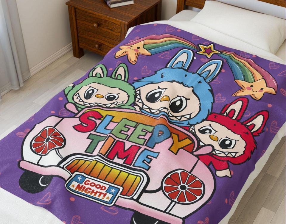 Sleepy Time Labubu Themed Fleece Blanket, Kid Blanket, Back To School Gift