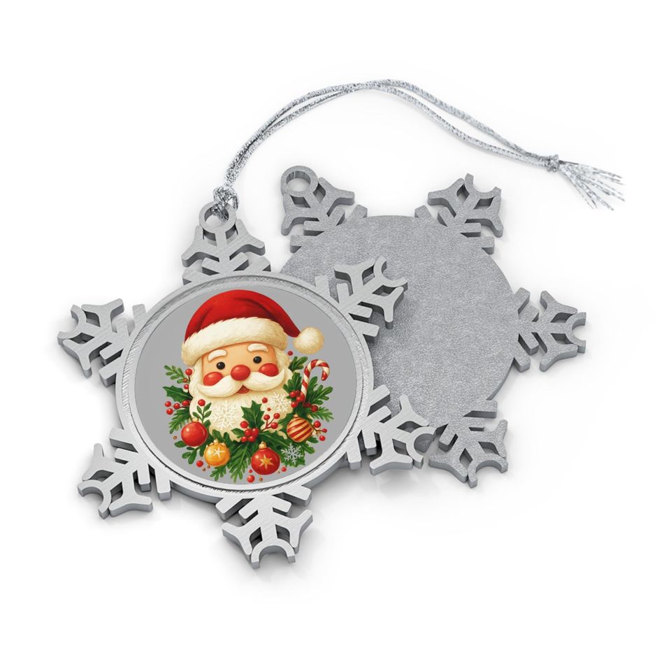 Pewter Snowflake Santa Ornament - Holiday Keepsake Gift