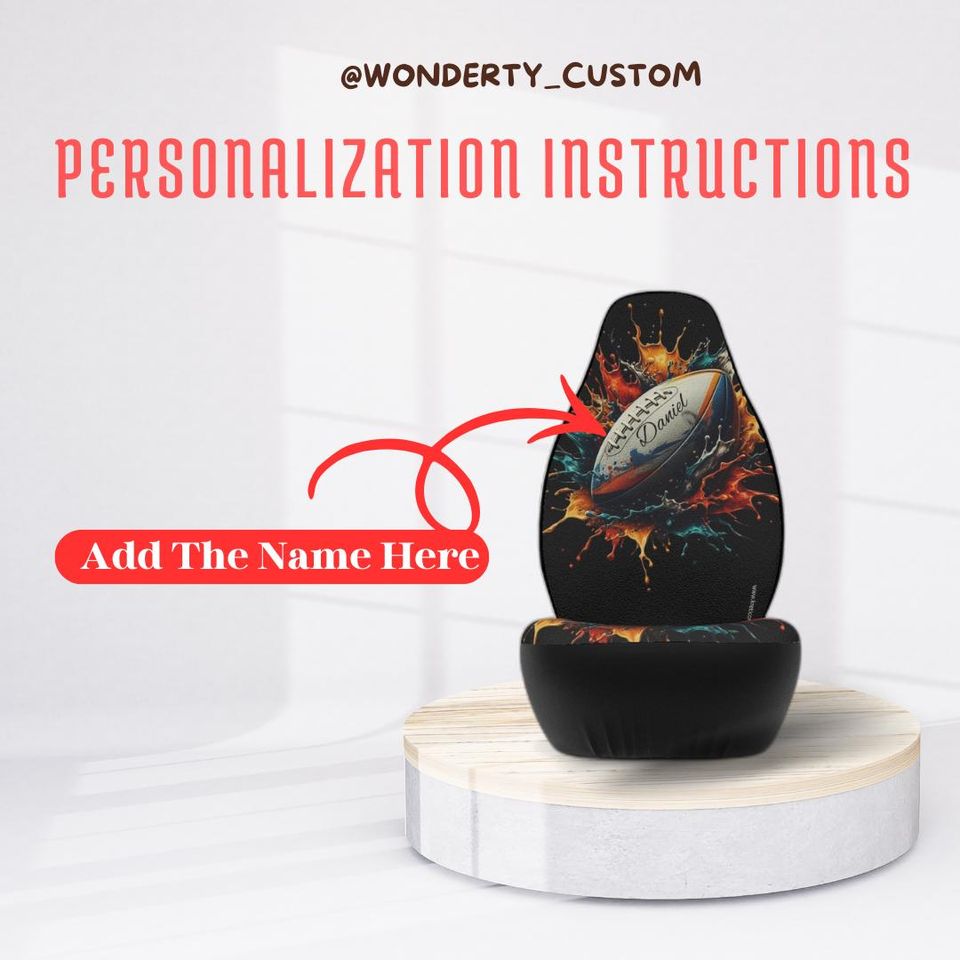 Personalized Rugby Ball Car Seat Covers |Custom Name On 2 Fronts Auto seats covers