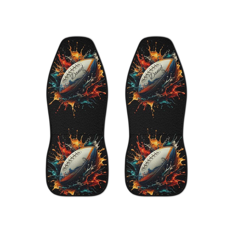 Personalized Rugby Ball Car Seat Covers |Custom Name On 2 Fronts Auto seats covers