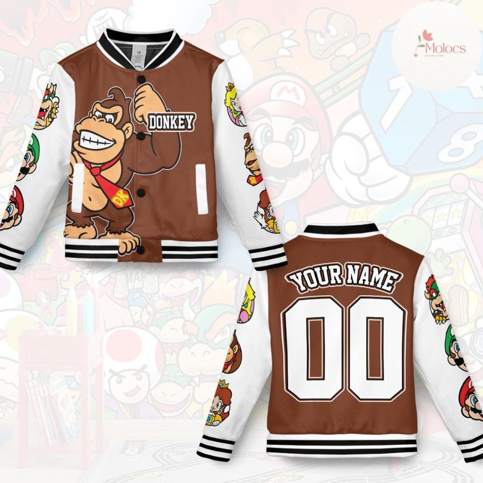 Personalized Super Mario Baseball Jacket, Video Game Mario Luigi Princess Peach Jacket