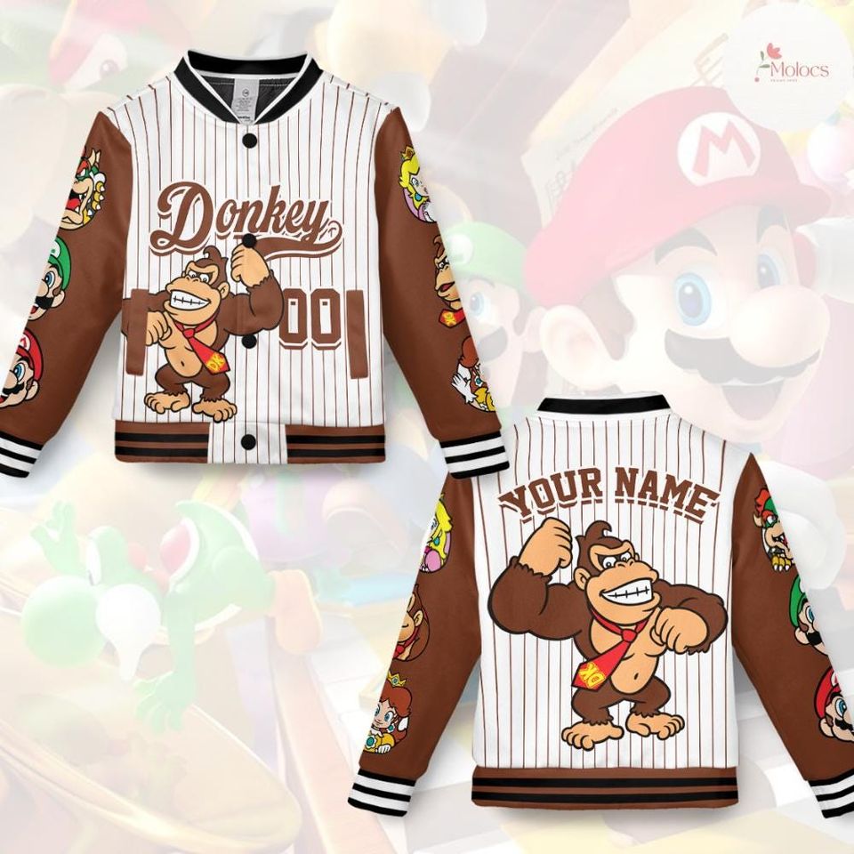 Personalized Super Mario Baseball Jacket, Video Game Mario Luigi Princess Peach
