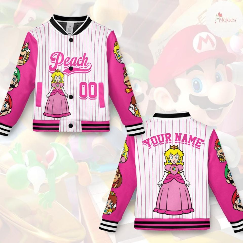 Personalized Super Mario Baseball Jacket, Video Game Mario Luigi Princess Peach