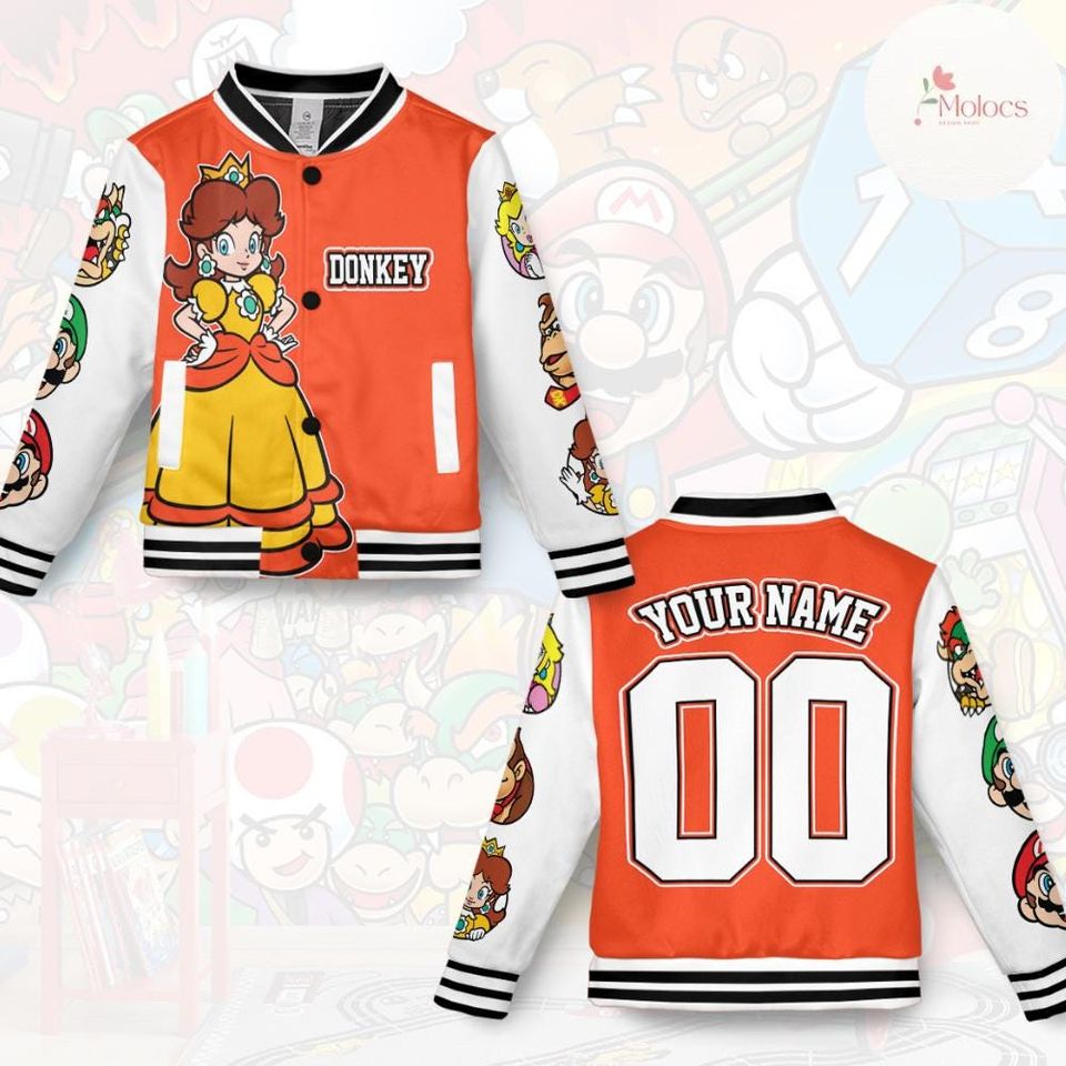 Personalized Super Mario Baseball Jacket, Video Game Mario Luigi Princess Peach Jacket