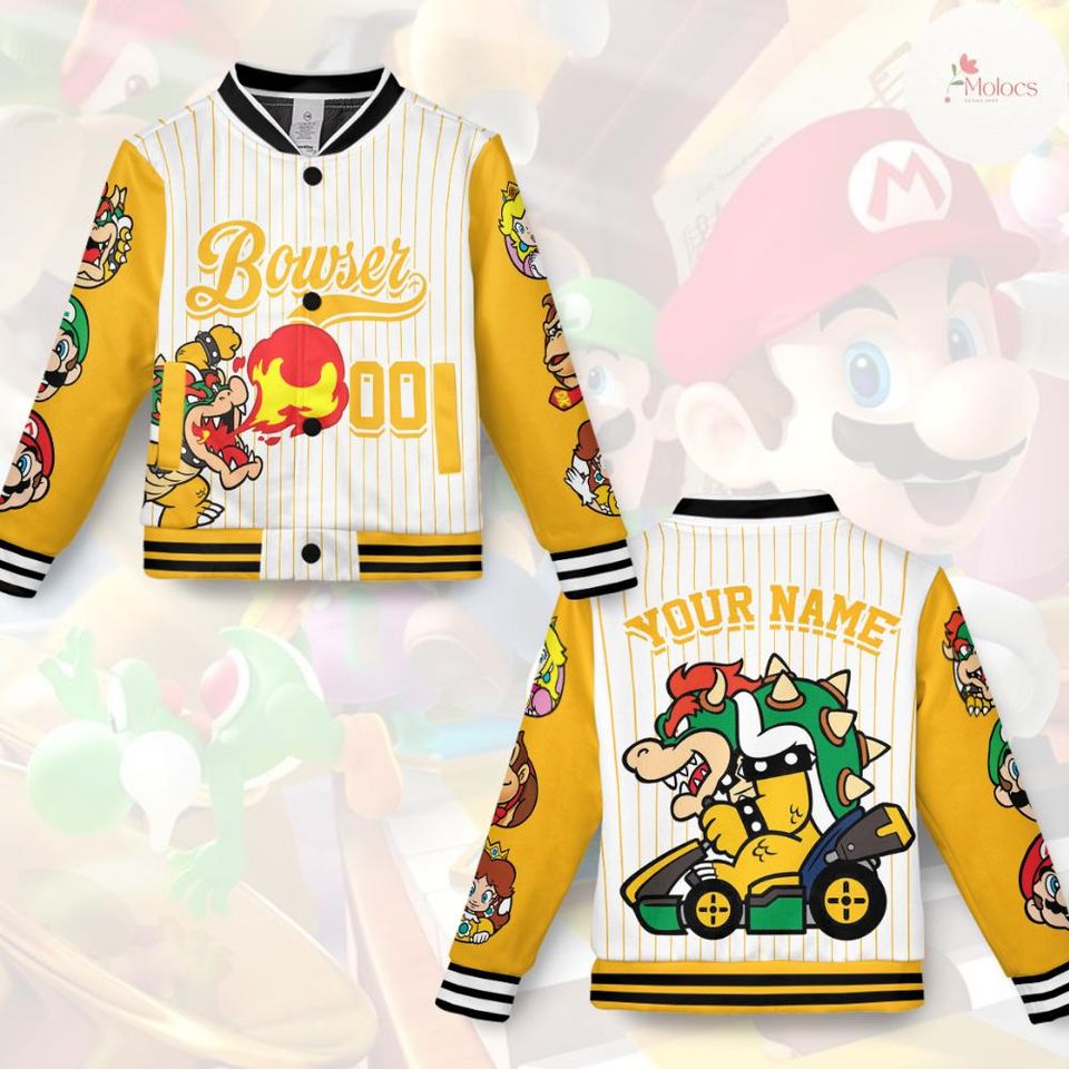 Personalized Super Mario Baseball Jacket, Video Game Mario Luigi Princess Peach