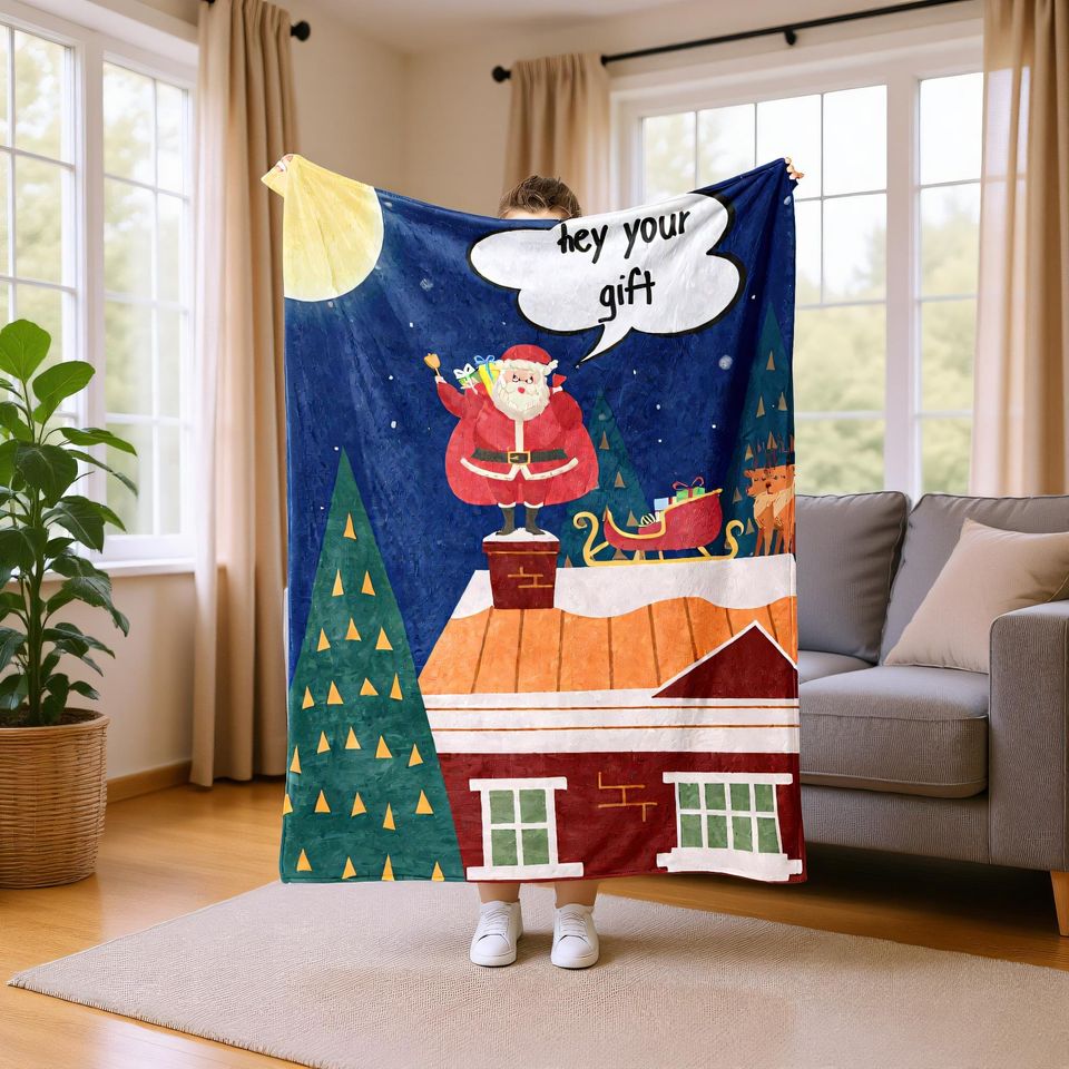 Custom Name Christmas Blanket, Festive Holiday Throw for Family Gift
