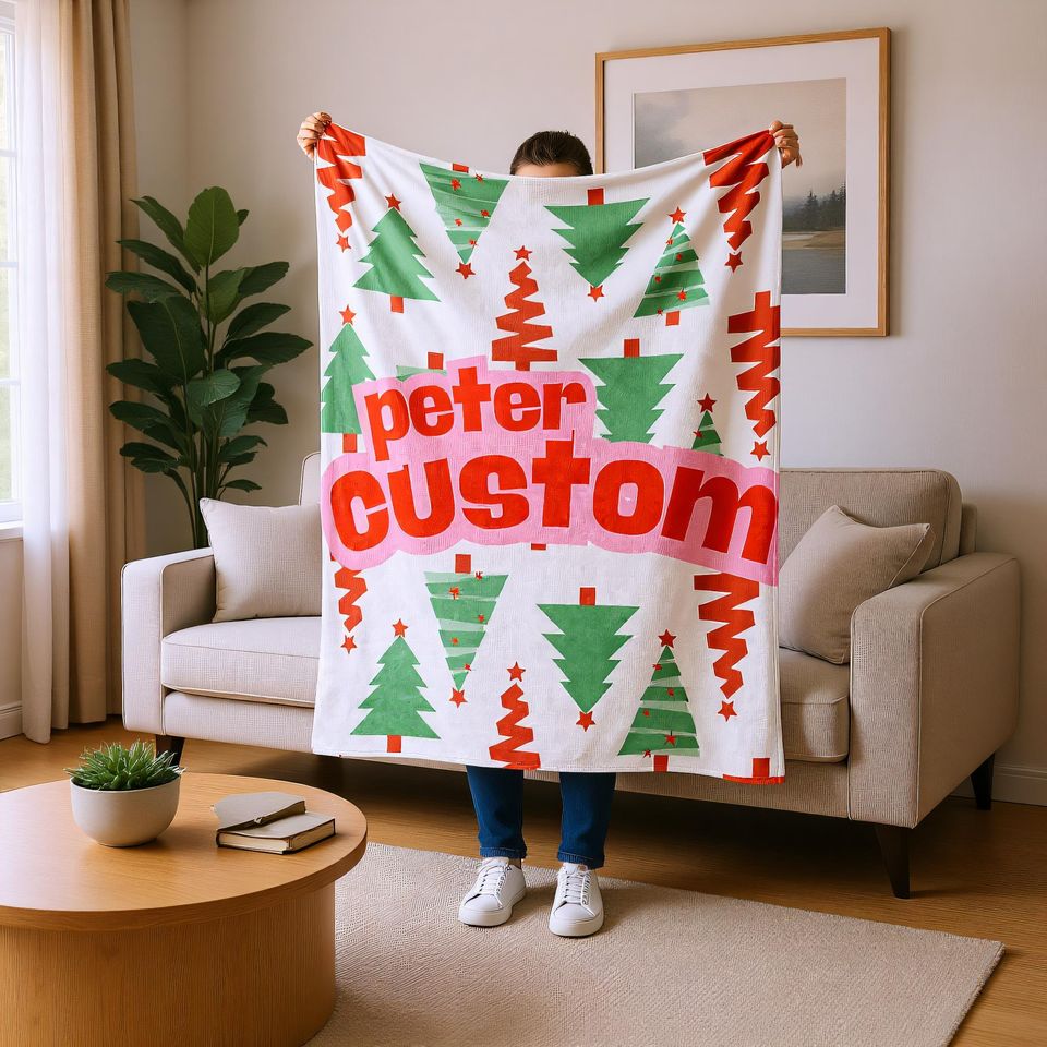 Personalized Holiday Blanket, Custom Christmas Gift Cozy Throw