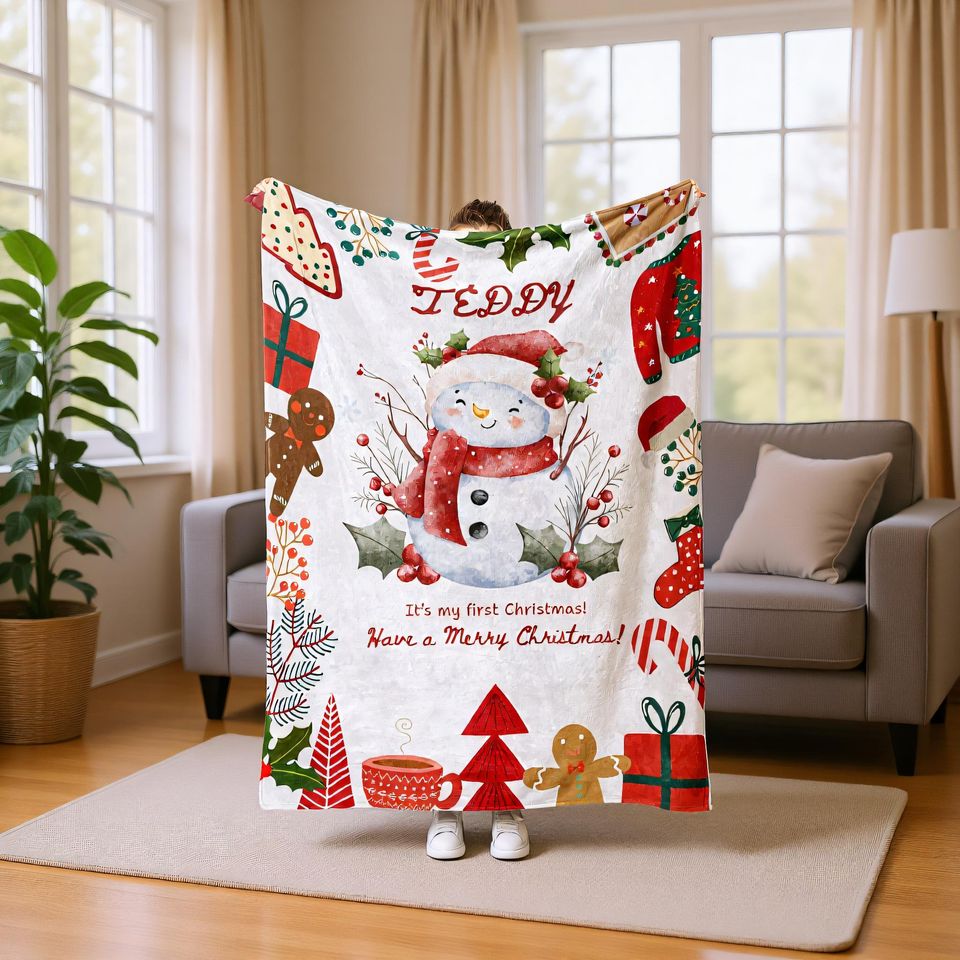 Christmas Blanket Personalized with Name  Custom Flannel Holiday Gift
