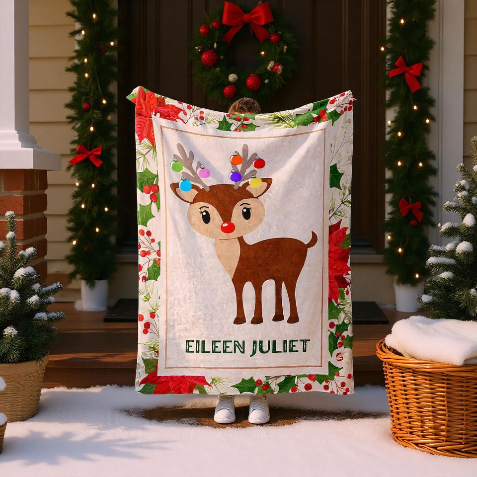 Personalized Christmas Throw Blanket  Custom Name Holiday Gift