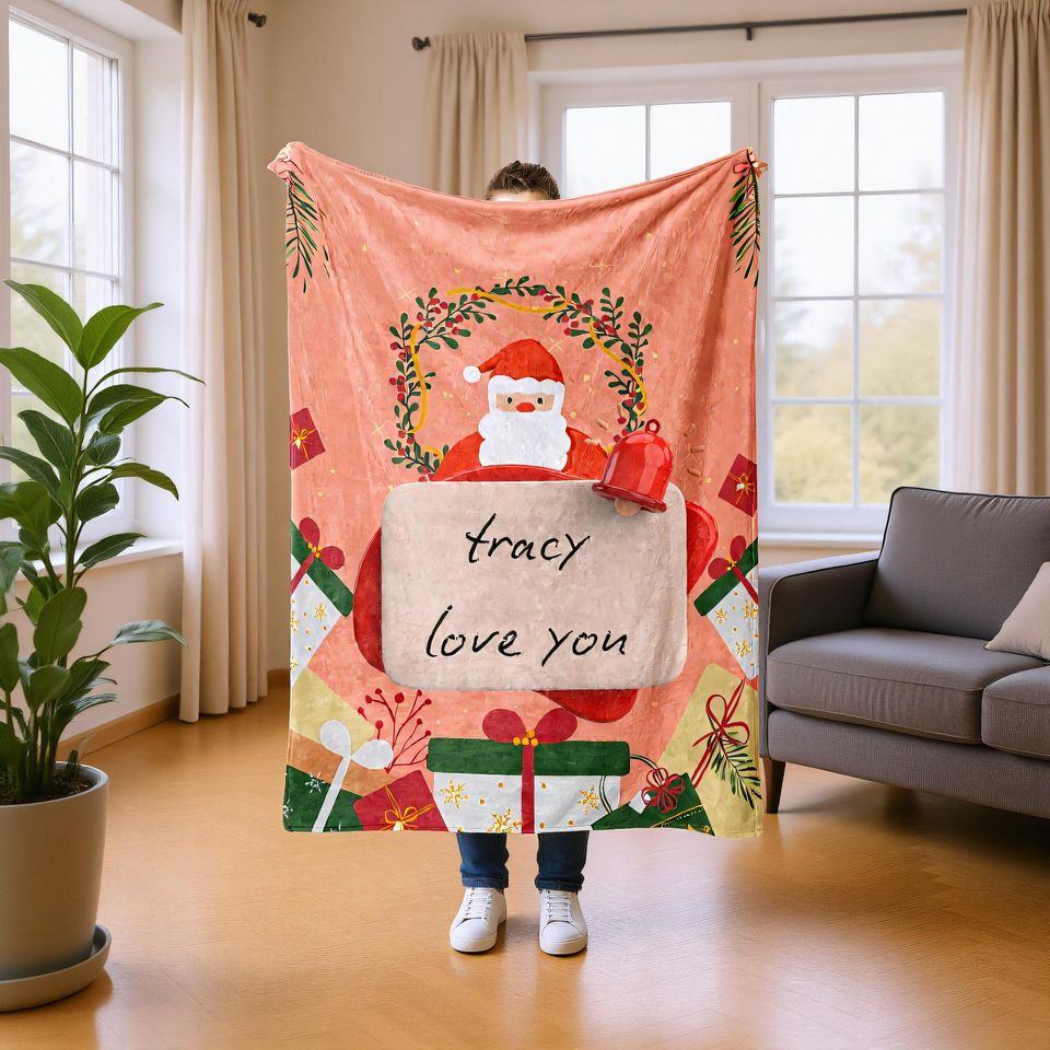 Personalized Christmas Blanket with Name, Custom Holiday Throw Gift
