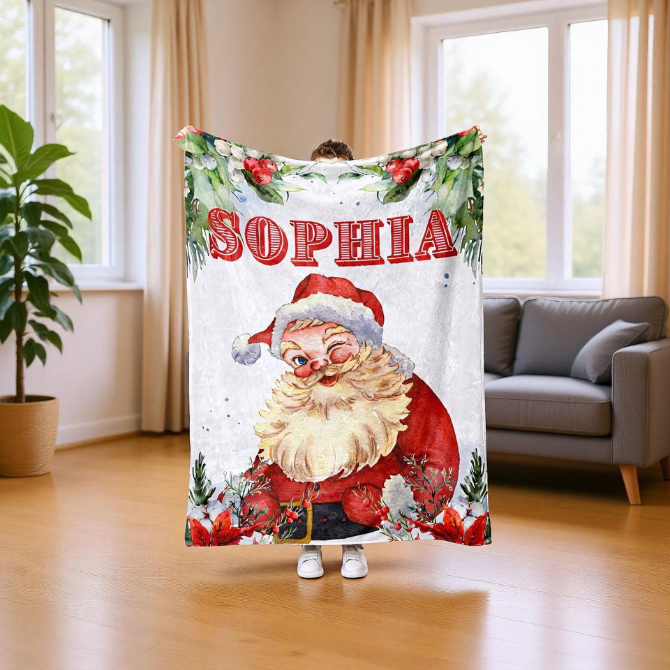 Christmas Blanket Personalized  Custom Name Flannel Holiday Keepsake