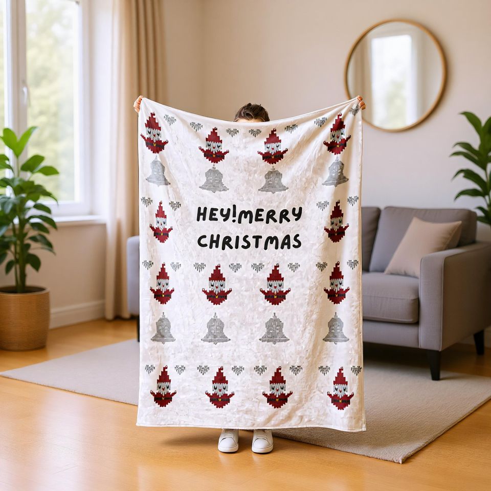 Personalized Xmas Blanket, Custom Name Throw for Kids and Adults