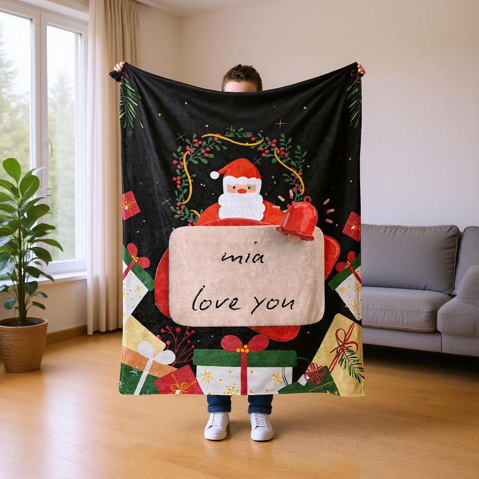Personalized Christmas Blanket with Name, Custom Holiday Throw Gift