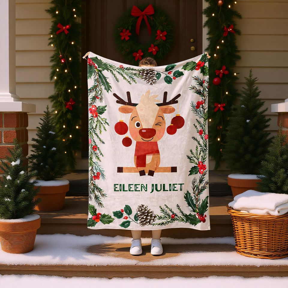 Personalized Christmas Throw Blanket  Custom Name Holiday Gift