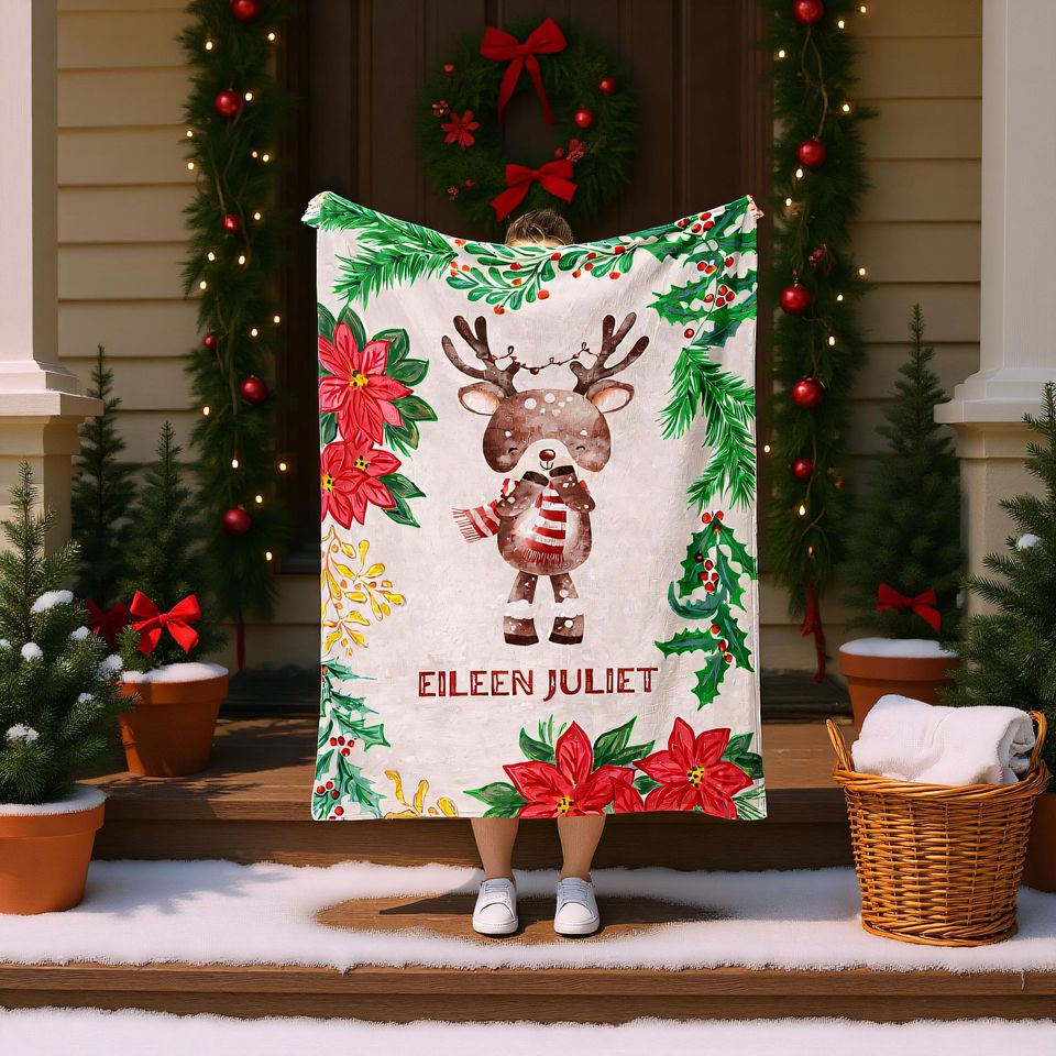 Personalized Christmas Throw Blanket  Custom Name Holiday Gift