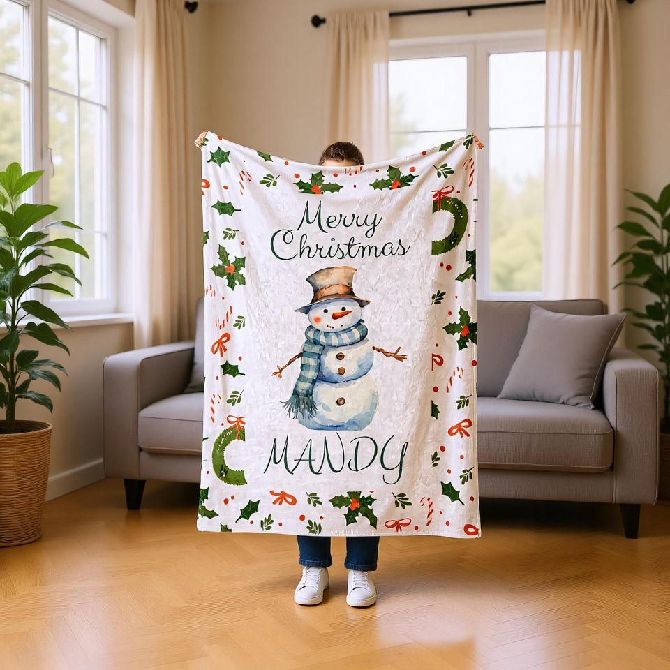 Christmas Blanket Personalized with Name  Custom Flannel Holiday Gift