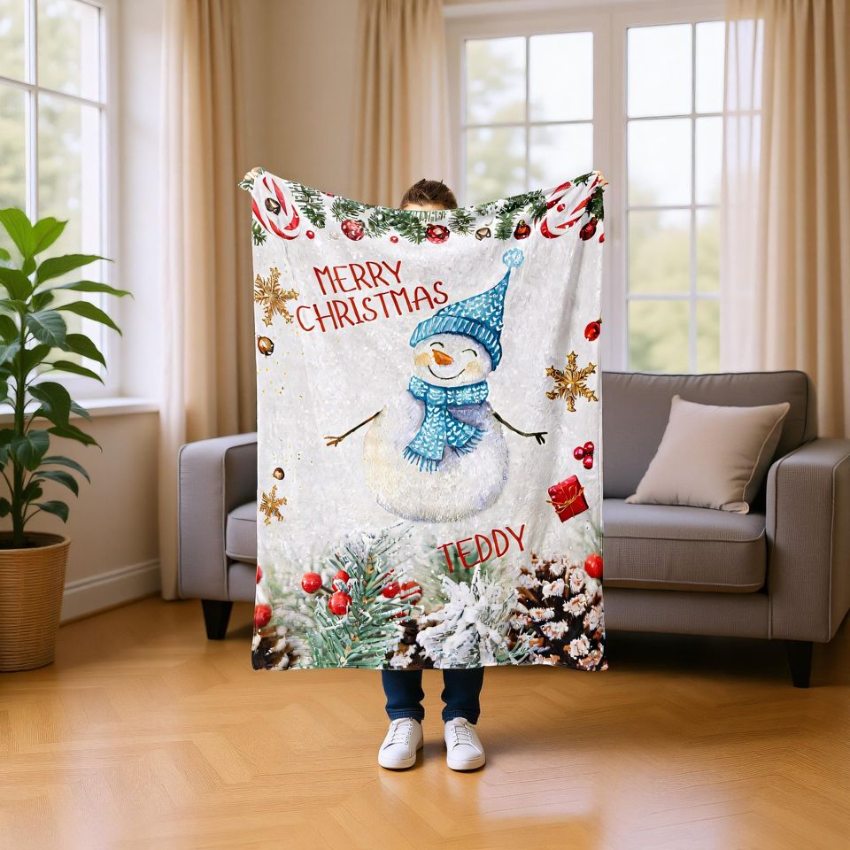 Christmas Blanket Personalized with Name  Custom Flannel Holiday Gift