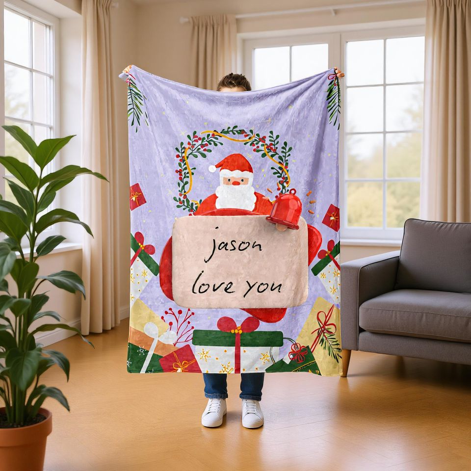 Personalized Christmas Blanket with Name, Custom Holiday Throw Gift