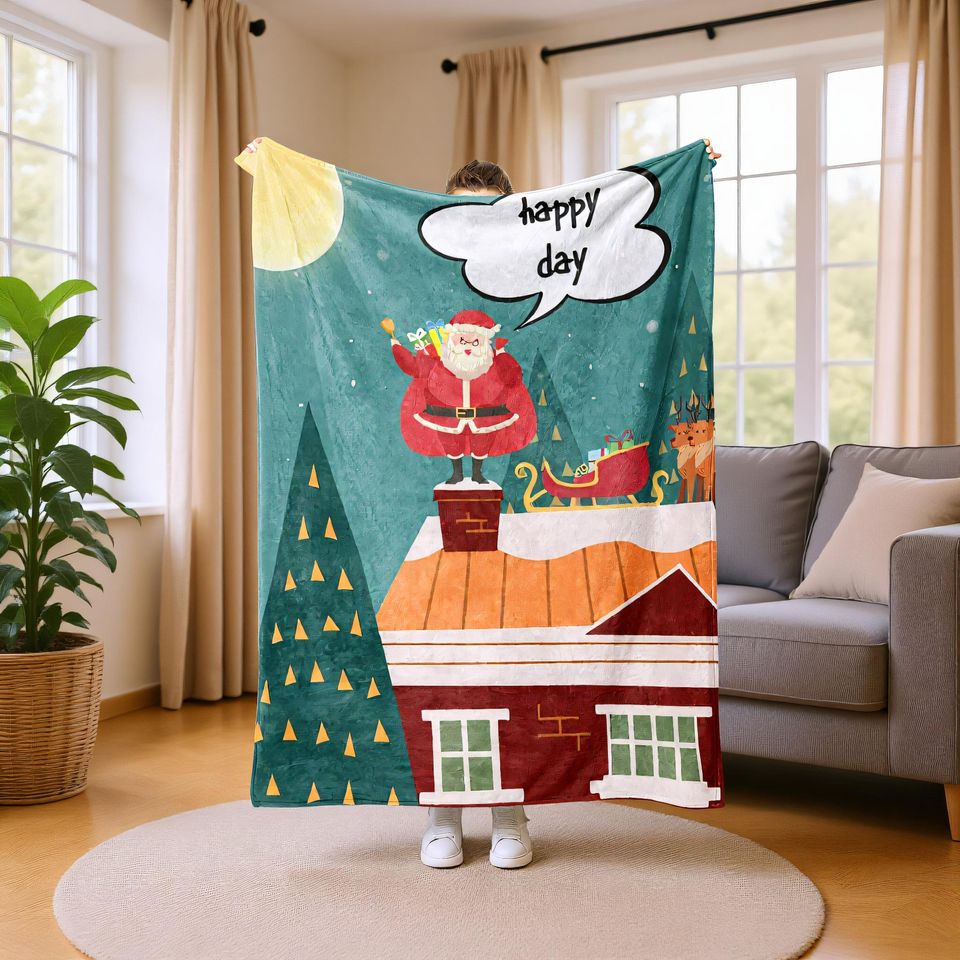 Custom Name Christmas Blanket, Festive Holiday Throw for Family Gift