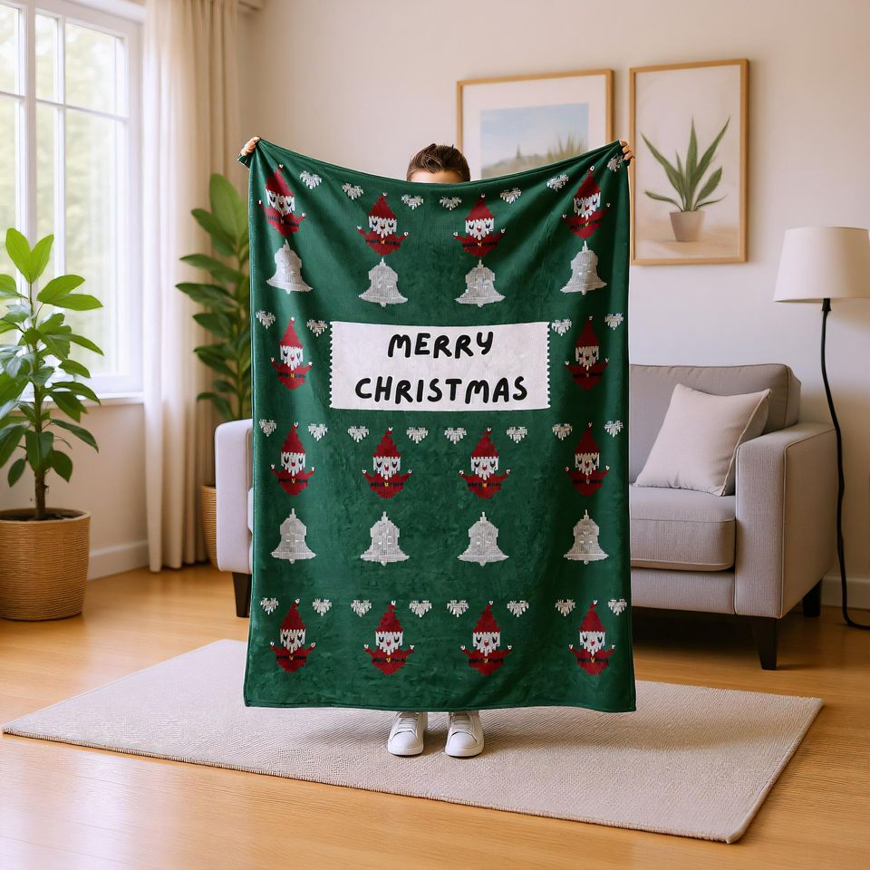 Personalized Xmas Blanket, Custom Name Throw for Kids and Adults