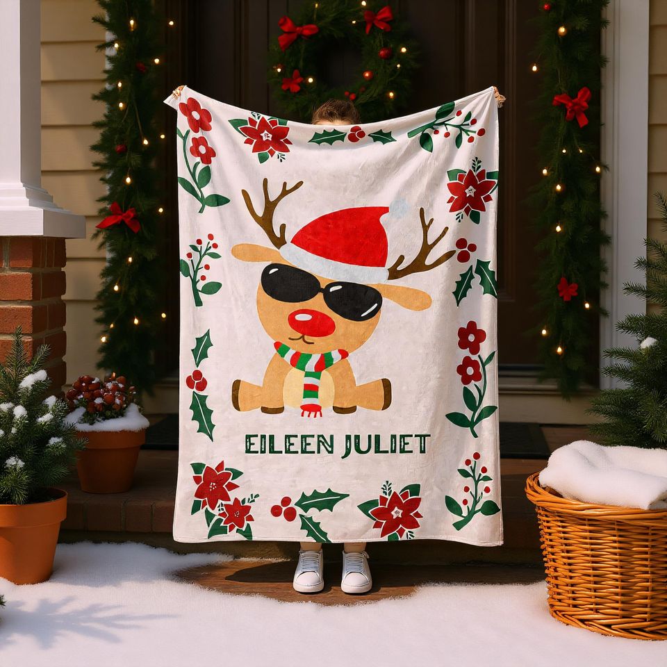 Personalized Christmas Throw Blanket  Custom Name Holiday Gift