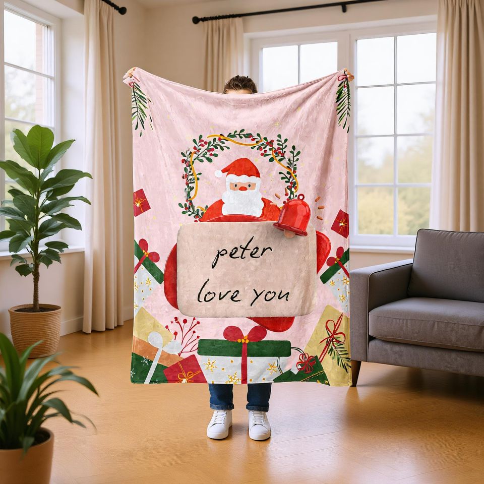 Personalized Christmas Blanket with Name, Custom Holiday Throw Gift