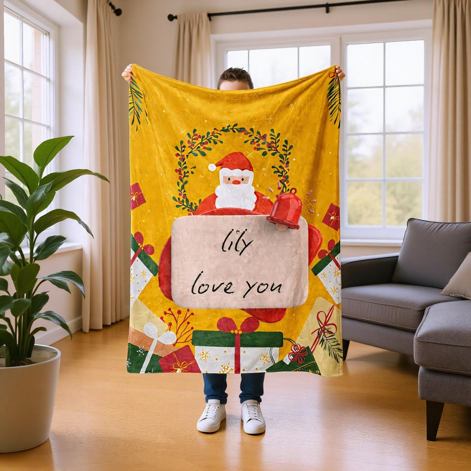 Personalized Christmas Blanket with Name, Custom Holiday Throw Gift